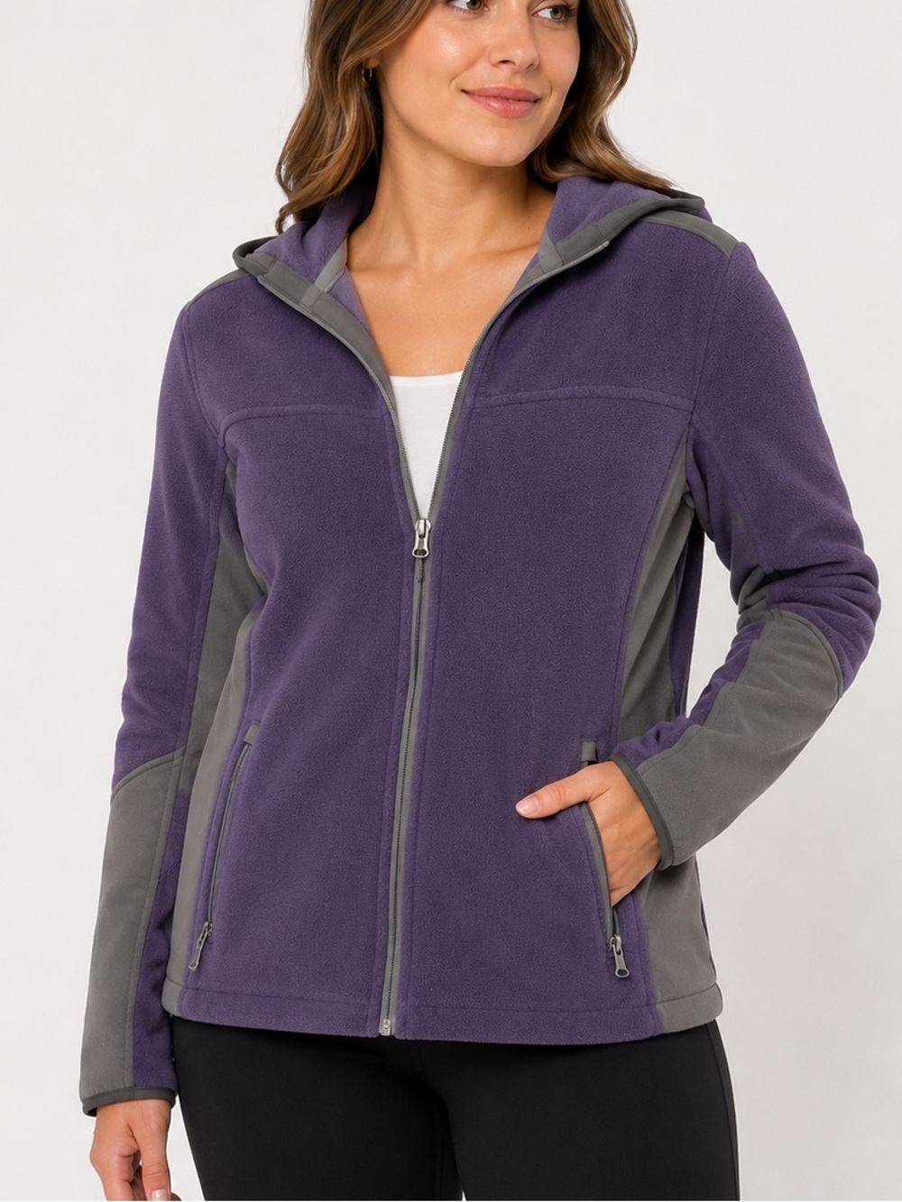 Free Country Purple and Gray Hooded Fleece Utility Jacket